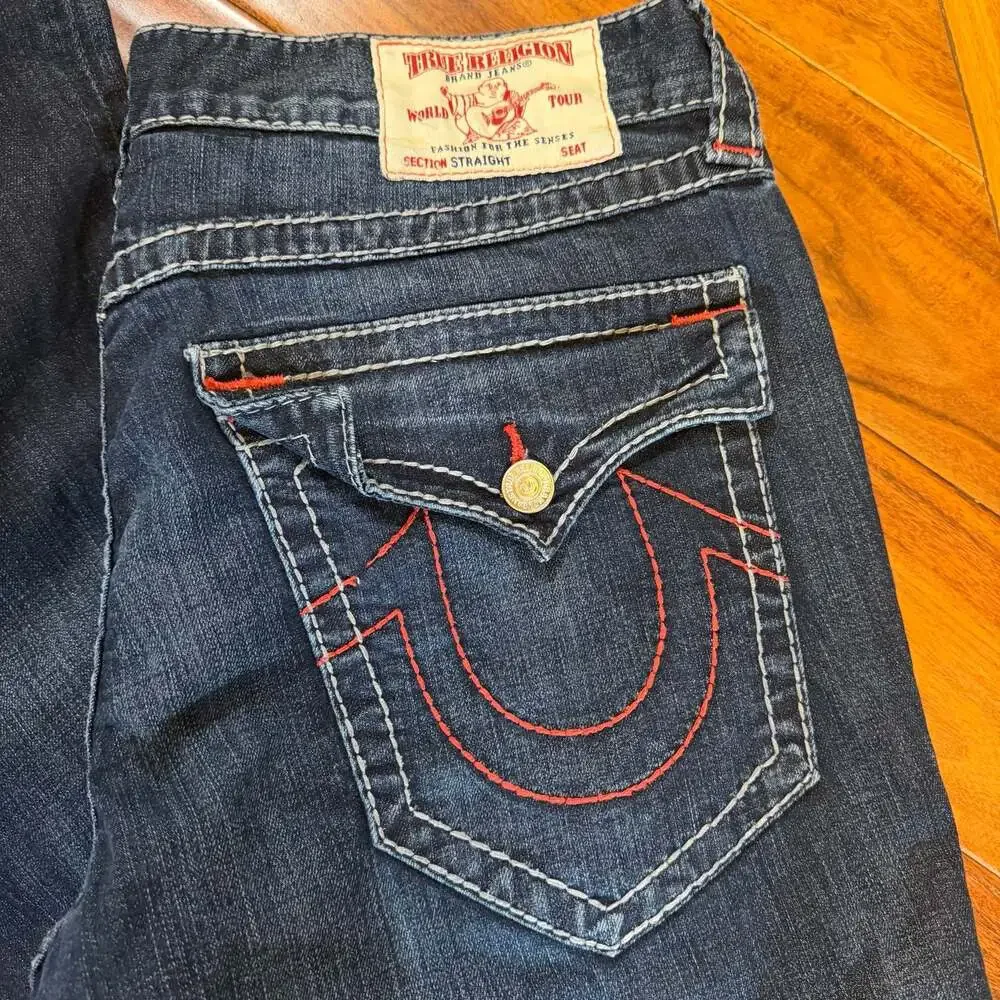 Y2K True Religion Flap Pocket Red Contrast Stitching Vintage Jeans 36x34